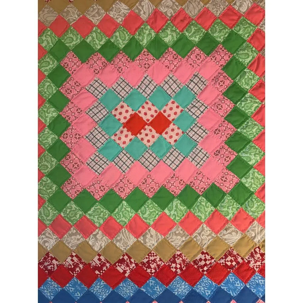 Vintage Trip Around The World Patchwork Quilt Brightly Colored King